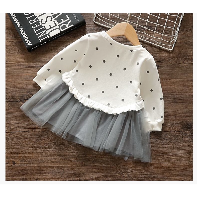 Đầm Công Chúa Tay Dài Phối Lưới Phong Cách Hàn Quốc Mới Cho Bé Gái Sơ Sinh