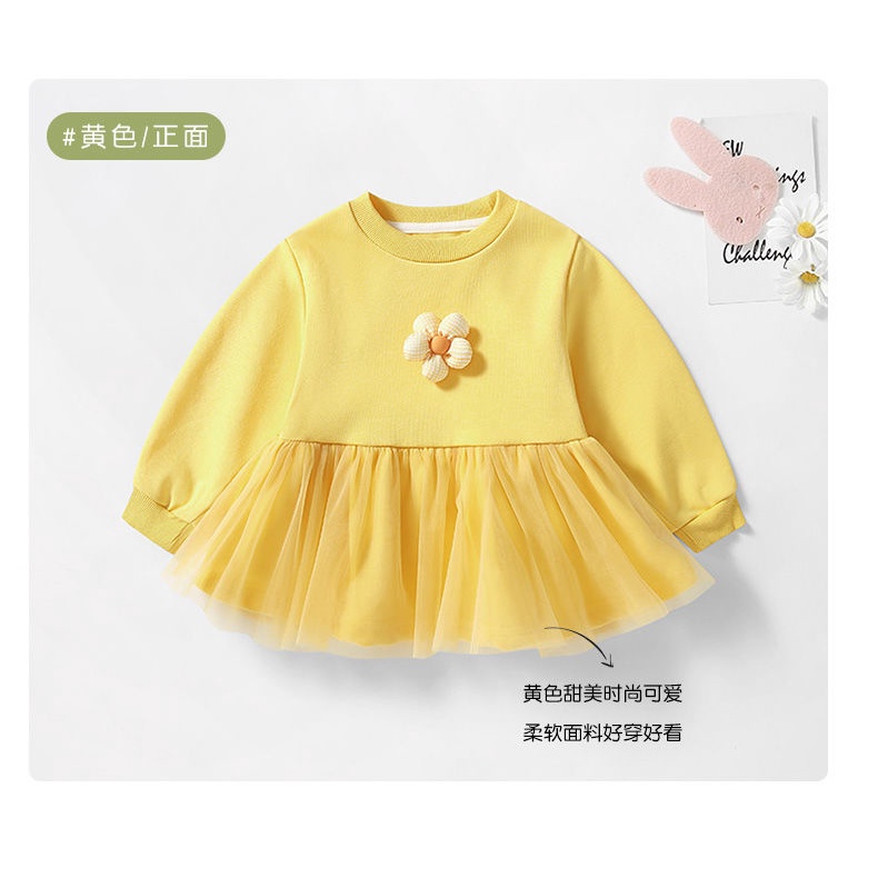 Đầm Bé Gái Tay Dài Phối Lưới Màu Tím Thời Trang Xuân Thu 2023 Mới