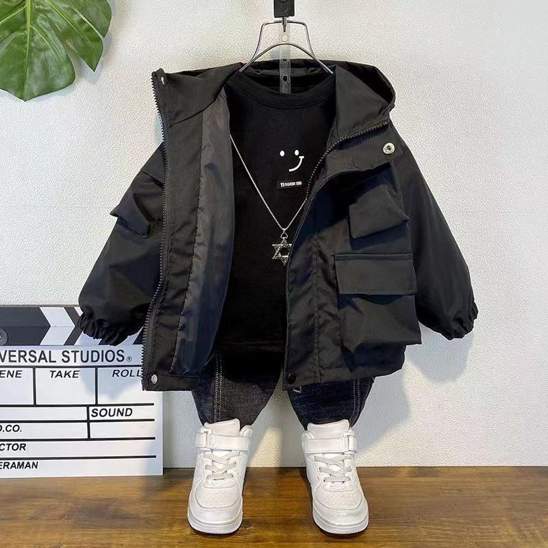 Áo Khoác Có Mũ Trùm Phong Cách Hàn Quốc Thời Trang Xuân Thu Mới 2023 Dành Cho Bé Trai