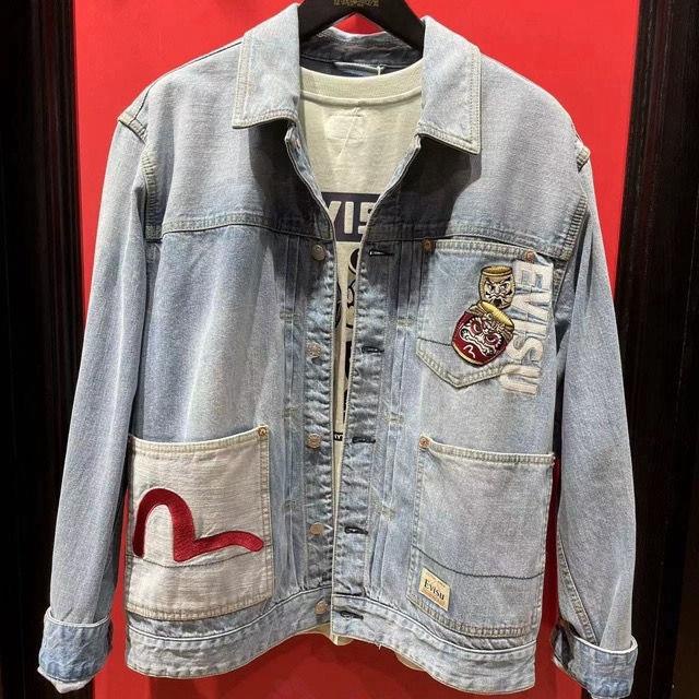 Evisu Áo Khoác denim Thêu Hình Mèo May Mắn Thời Trang Mùa Xuân Dành Cho Nam 23