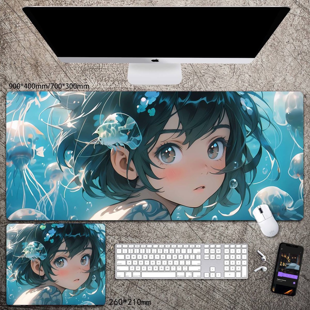 Tấm Lót Chuột Và Bàn Phím Cỡ Lớn In Hình Cá Dễ Thương