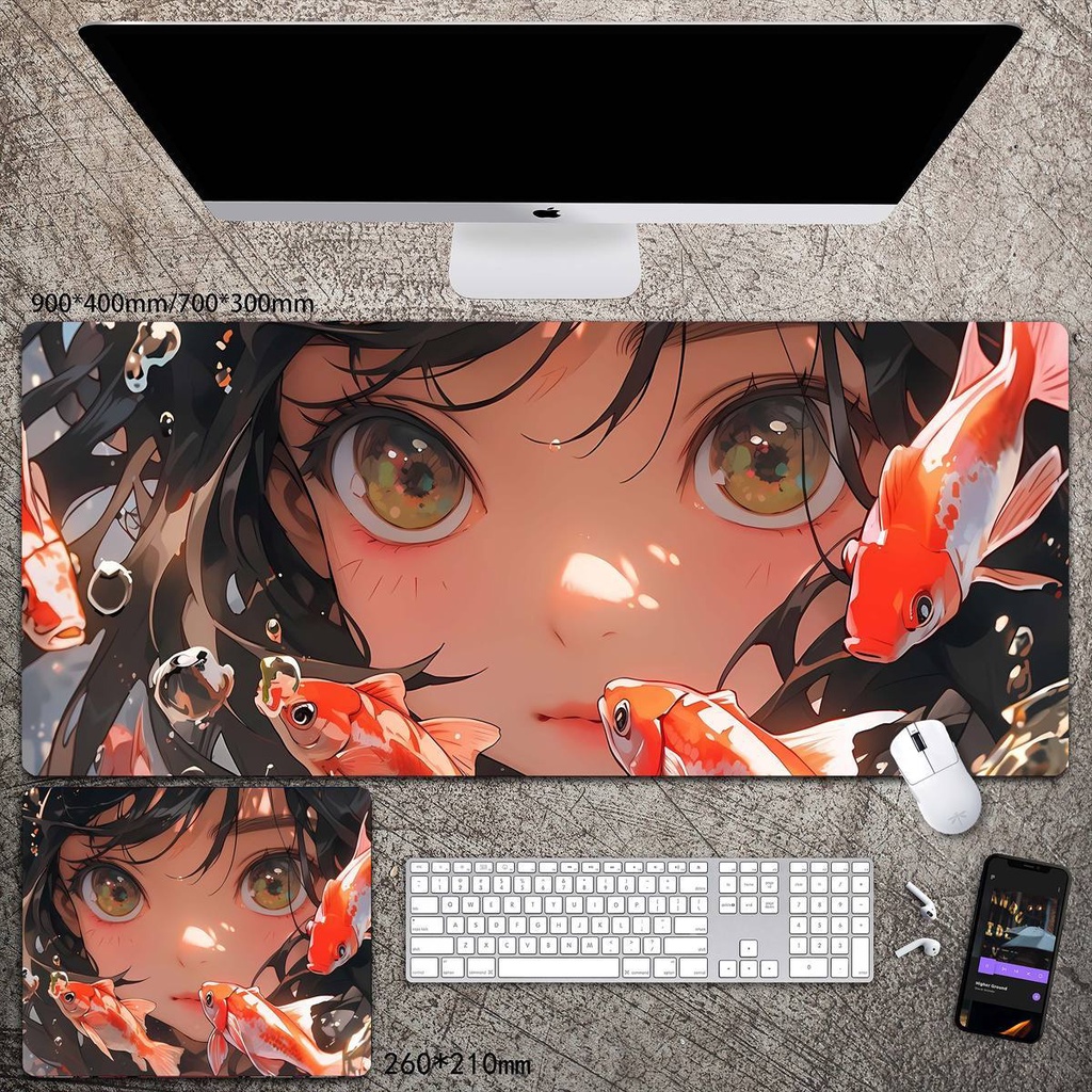 Tấm Lót Chuột Và Bàn Phím Cỡ Lớn In Hình Cá Dễ Thương
