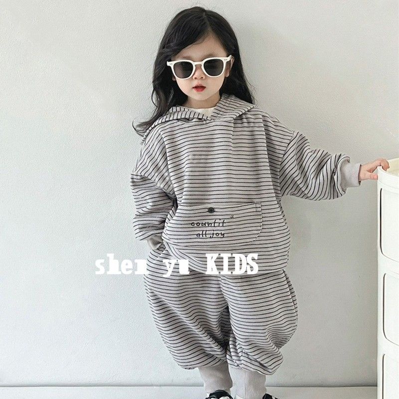 Bộ Đồ Thể Thao Áo Hoodie Kẻ Sọc Thời Trang Mùa Thu Cho Bé