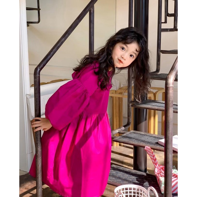 Đầm Công Chúa Tay Dài Phồng Phong Cách Hàn Quốc Đơn Giản Ngọt Ngào Thời Trang Xuân Thu Mới Dành Cho Bé Gái