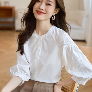 Hàng Mới Về Mới Áo Sơ Mi cotton Tay Lửng Thêu Họa Tiết Độc Đáo Thời Trang Mùa Thu 2023