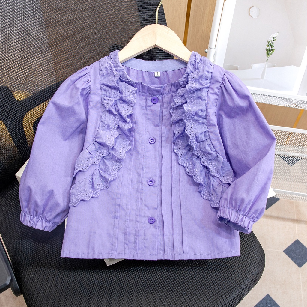 Áo Sơ Mi Cotton Tay Dài Phong Cách Hàn Quốc Thời Trang Xuân Thu 2023 Dành Cho Bé Gái