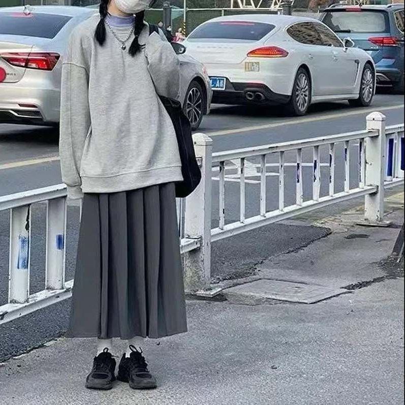 Chân Váy Xếp Ly Dáng Chữ a Lưng Cao Vừa Vặn Màu Xám Phong Cách Nhật Bản Thời Trang Mùa Thu Dành Cho Bạn Nữ