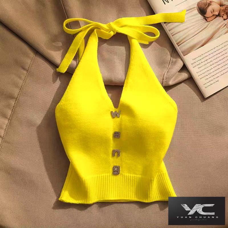 Y & c ~ hot girl Áo Dệt Kim Hai Dây Dáng Ngắn Hở Lưng Thời Trang Mùa Hè Quyến Rũ Dành Cho Nữ