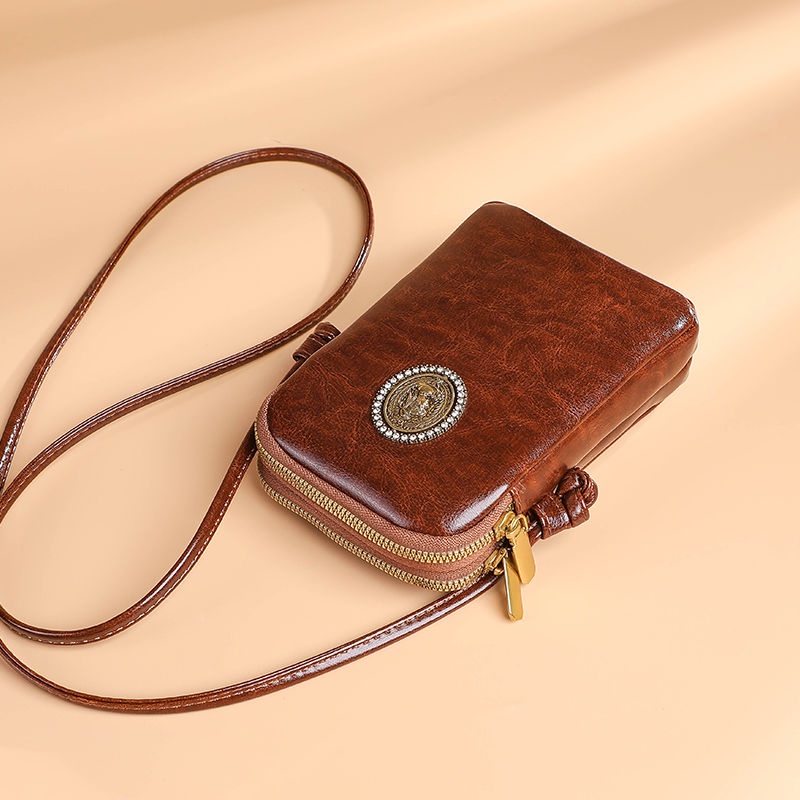 Túi Đeo Chéo Da Bò Nhiều Ngăn Đựng Điện Thoại Phong Cách retro Cho Nữ one