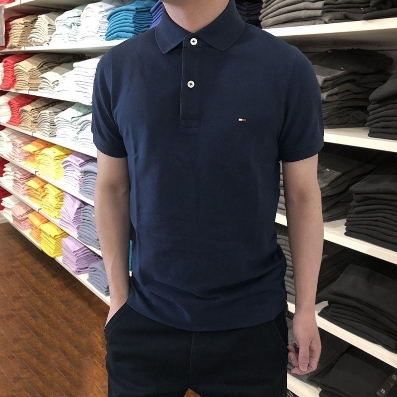Áo polo Tay Ngắn Màu Trơn Thêu Chữ tommy Thời Trang Mùa Hè Cho Nam