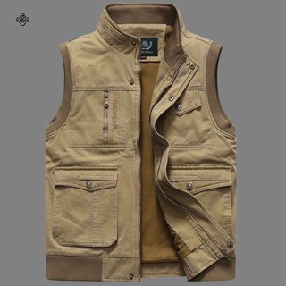 JEEP O kho C U C Po C Poch C áo khoác câu cá Nhiều Túi Màu Trơn cotton Nguyên Chất Cho Đàn Ông Trung Niên Mùa Xuân Thu