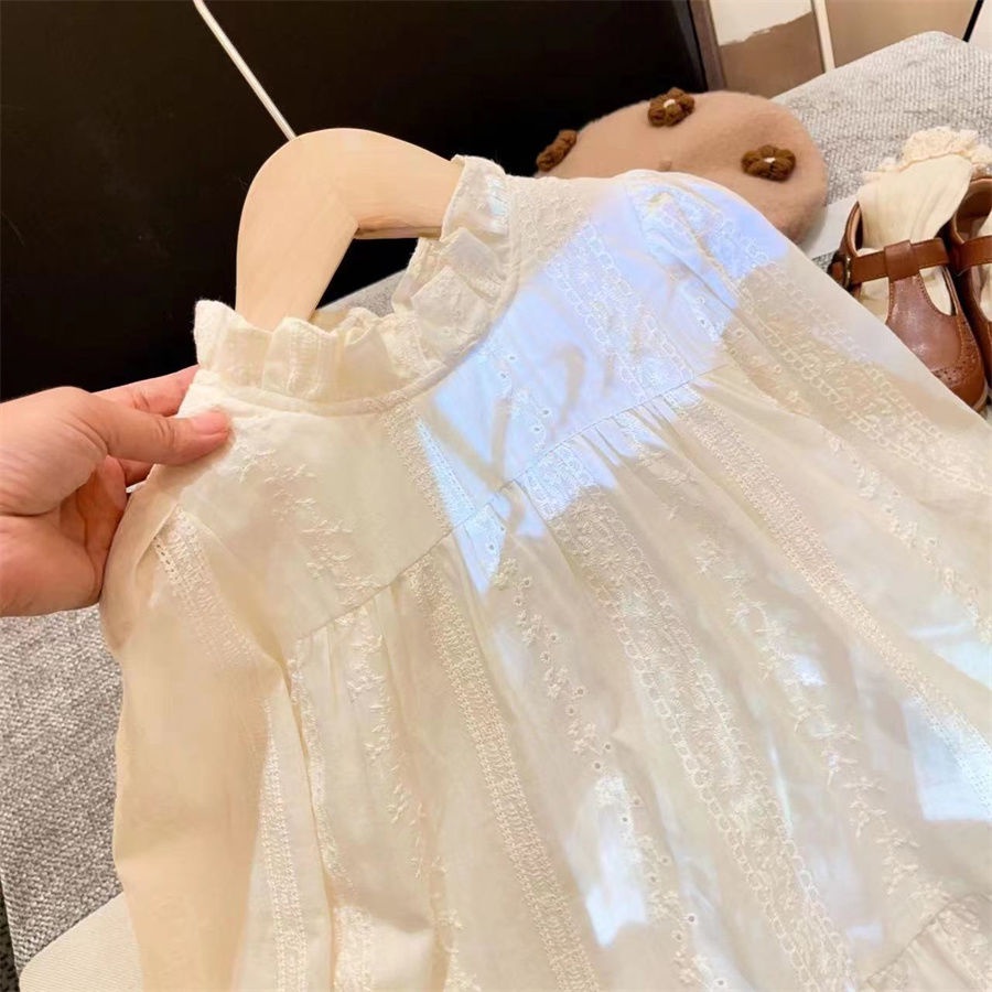 Đầm Công Chúa Tay Dài Phối Ren Dáng Rộng Phong Cách Hàn Quốc Thời Trang Xuân Thu Mới Cho Bé Gái