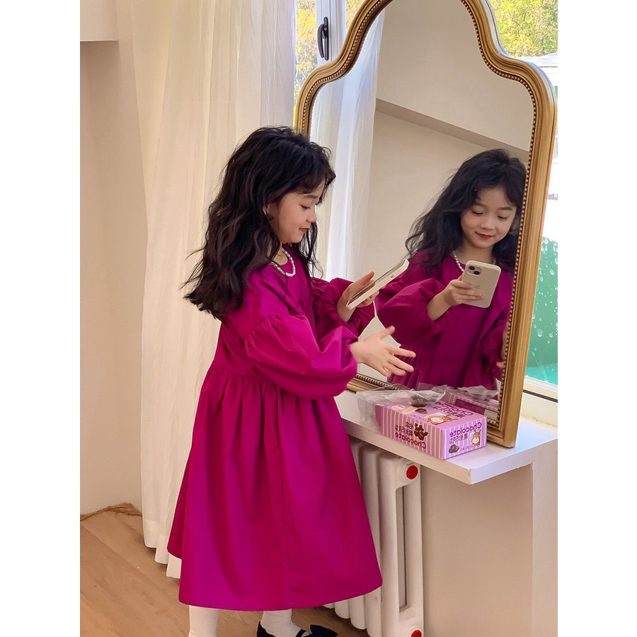 Đầm Công Chúa Tay Dài Phồng Phong Cách Hàn Quốc Đơn Giản Ngọt Ngào Thời Trang Xuân Thu Mới Dành Cho Bé Gái