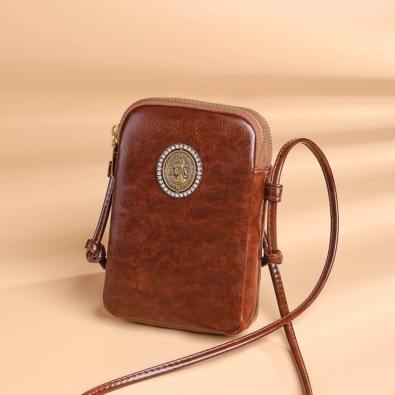 Túi Đeo Chéo Da Bò Nhiều Ngăn Đựng Điện Thoại Phong Cách retro Cho Nữ one