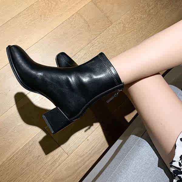 Giày Bốt Cao Gót Mũi Vuông Gót Dày Phối Khóa Kéo Phong Cách Hàn Quốc Thời Trang Thu Đông Mới 2023