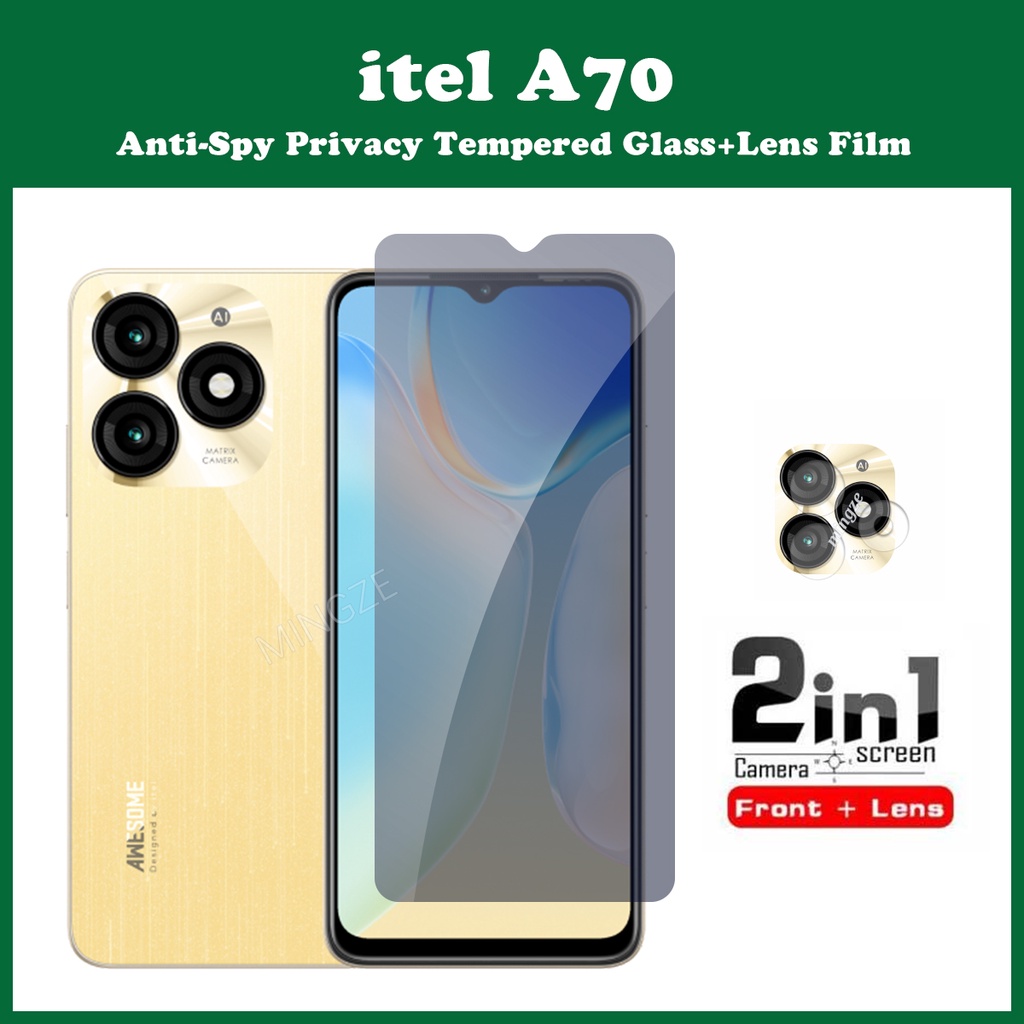 Kính Cường Lực Bảo Vệ Màn Hình Chống Nhìn Trộm 2 Trong 1 Chotel a70 a70 tecno itel a60s + Miếng Dán Ống Kính