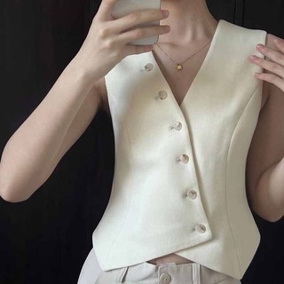 Nhà Yan Sản Phẩm Mới Pháp Retro Thời Trang Tất Cả Trận Đấu Họa Tiết Cổ Chữ v Không Tay Mặc Bên Trong Phù Hợp Với Áo Vest Ngắn Thời Trang