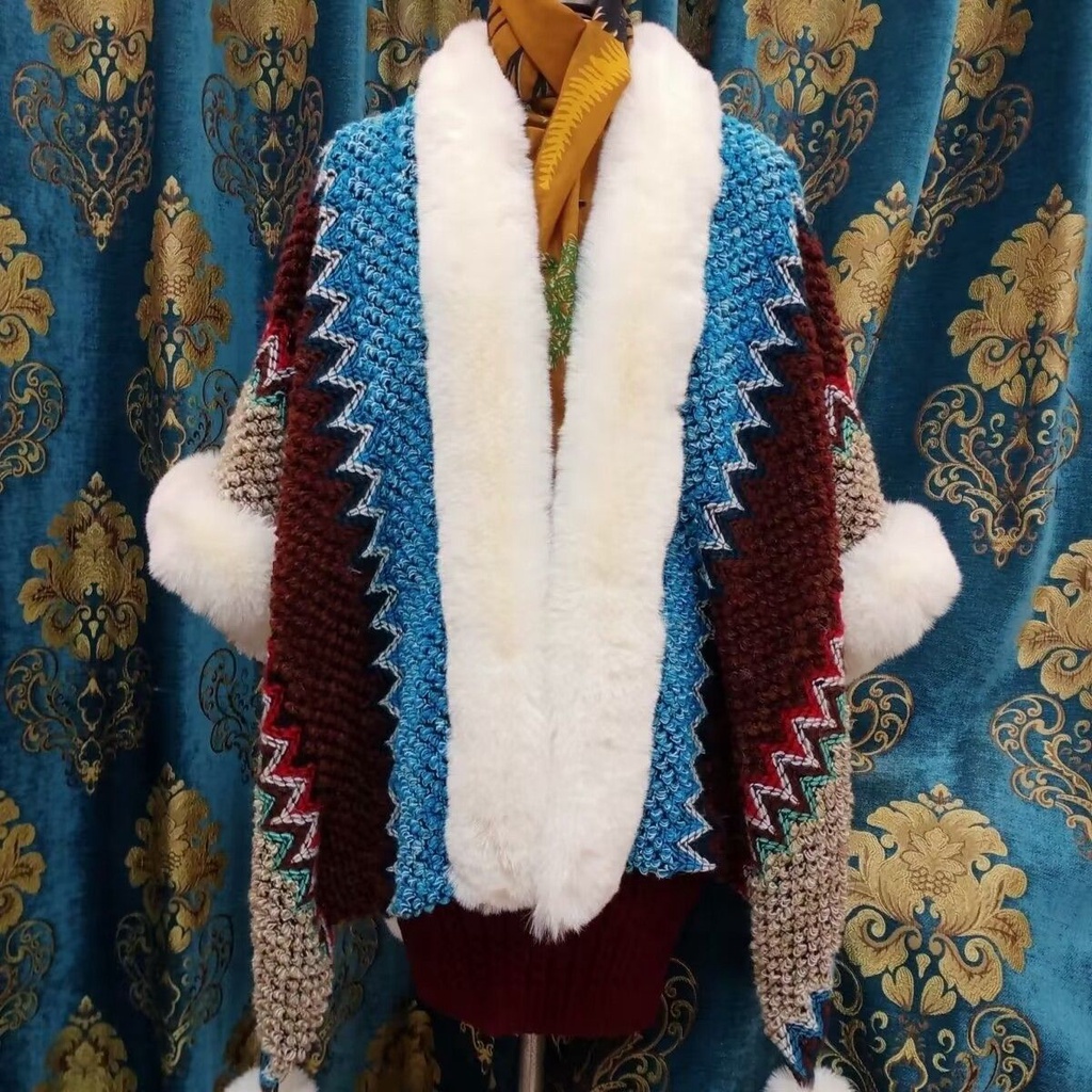 Áo Choàng Lông Thỏ Giả Phong Cách Dân Tộc Cho Nữ