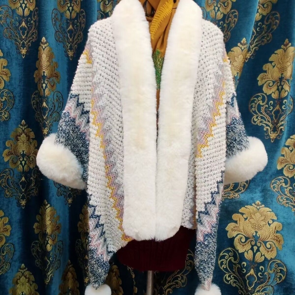 Áo Choàng Lông Thỏ Giả Phong Cách Dân Tộc Cho Nữ