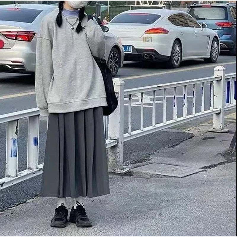 Chân Váy Xếp Ly Dáng Chữ a Lưng Cao Vừa Vặn Màu Xám Phong Cách Nhật Bản Thời Trang Mùa Thu Dành Cho Bạn Nữ