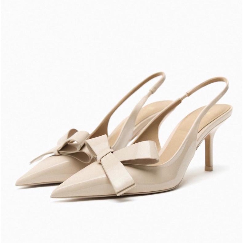 Hàng Mới Về Giày Cao Gót Zara Thắt Nơ Màu Đen / Be Thời Trang Mùa Thu Cho Nữ