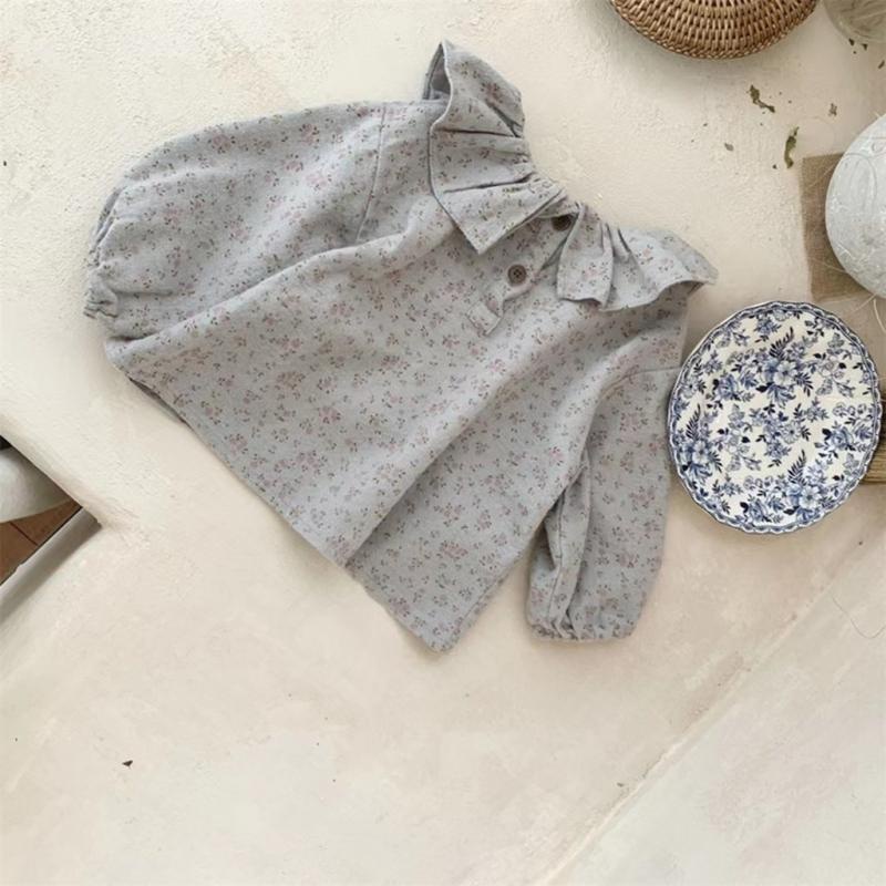Áo Sơ Mi Tay Dài Cổ Lá Sen In Họa Tiết Hoa Phong Cách Hàn Quốc Thời Trang Xuân Thu Cho Bé Gái