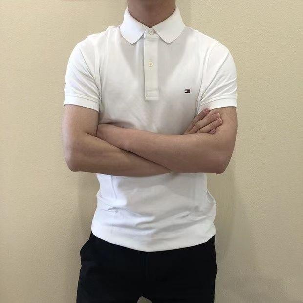 Áo polo Tay Ngắn Màu Trơn Thêu Chữ tommy Thời Trang Mùa Hè Cho Nam