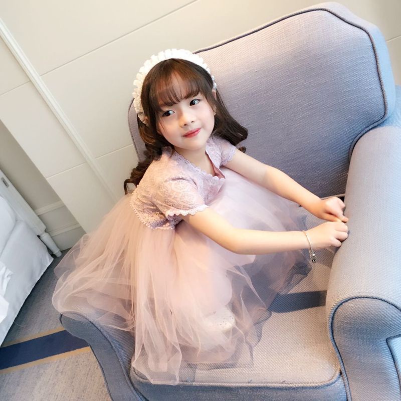 Đầm Công Chúa Tay Dài Phối Ren Lưới Thời Trang Mùa Hè 2023 Cho Bé Gái