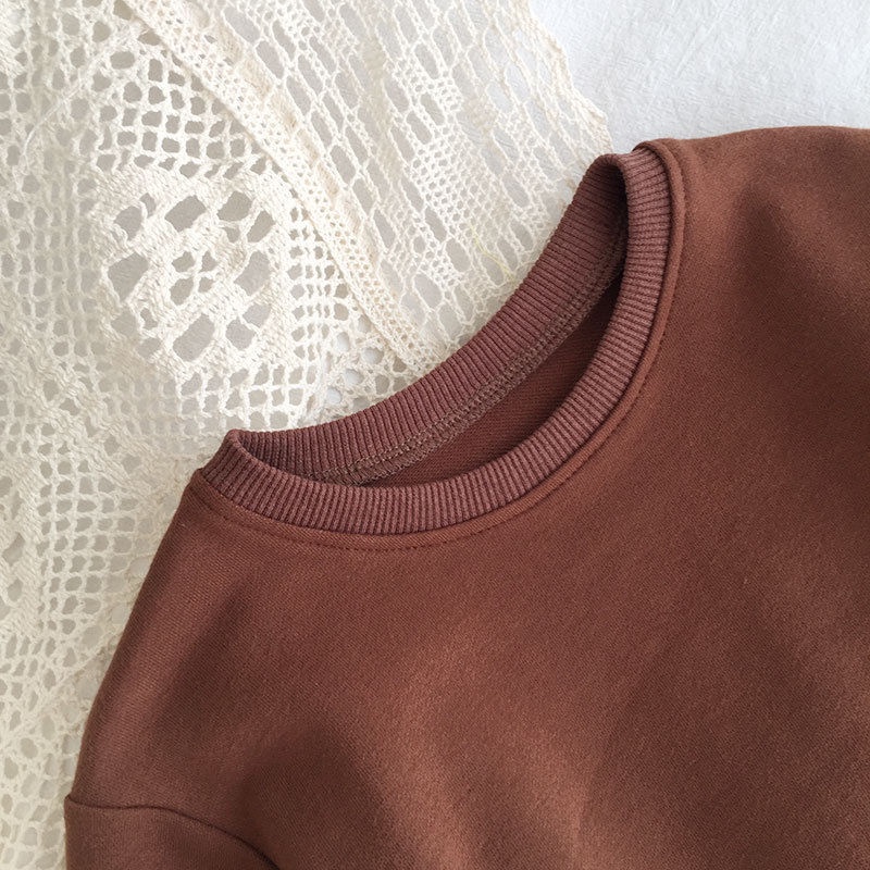 Đầm Công Chúa Tay Dài Phối Lưới Màu Trơn Phong Cách Hàn Quốc Thời Trang Xuân Thu Cho Bé Gái