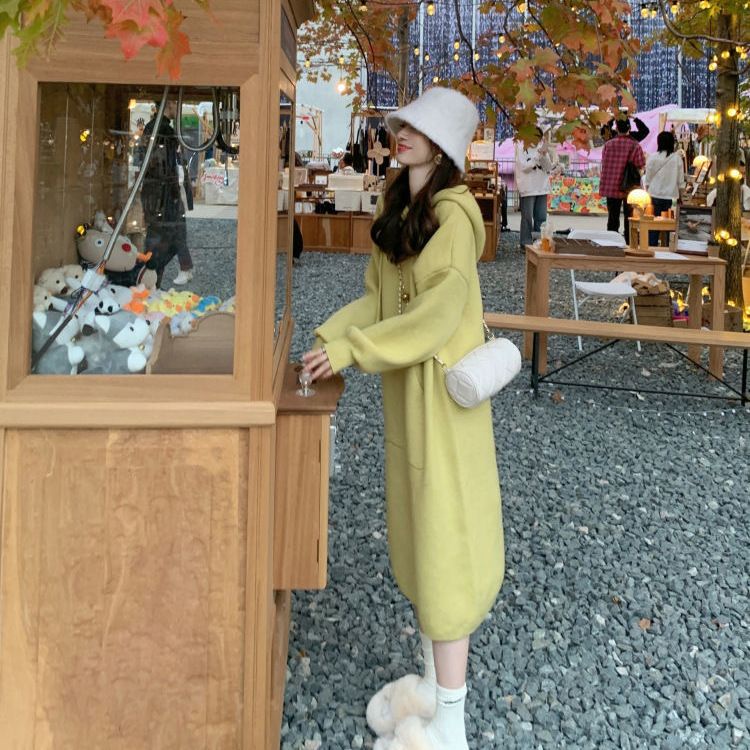 Đầm sweater Có Mũ Trùm Dáng Rộng Phong Cách Hàn Quốc Thời Trang Thu Đông Hàng Mới 2023