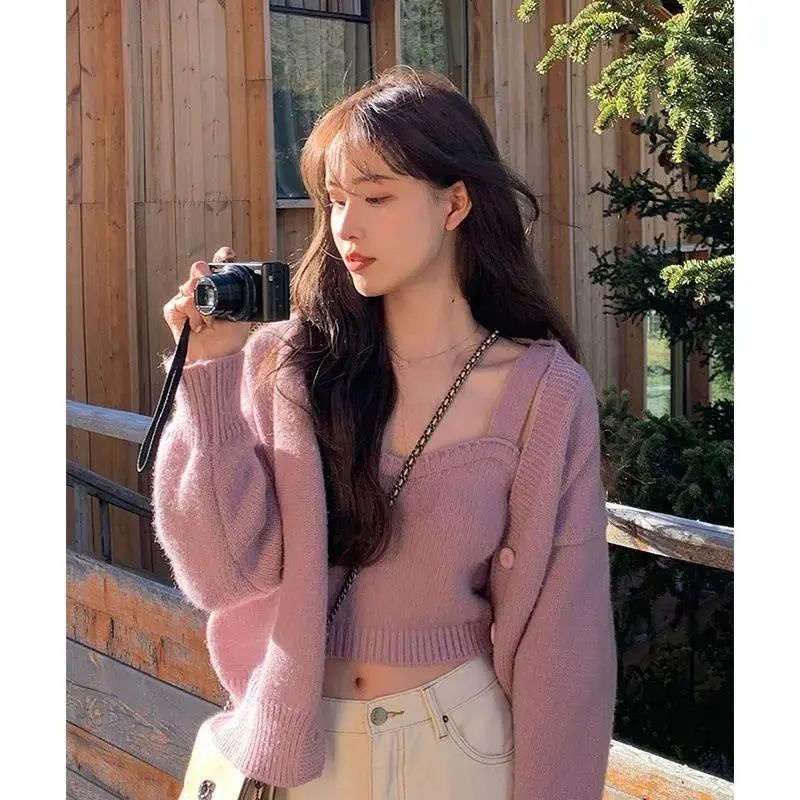 Uiowoo Áo Khoác sweater Dệt Kim Màu Trơn Phong Cách Lười Mùa Xuân Và Mùa Thu Dáng Rộng Ngọt Ngào Cho Nữ