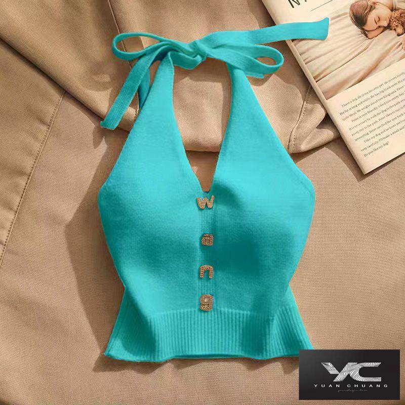 Y & c ~ hot girl Áo Dệt Kim Hai Dây Dáng Ngắn Hở Lưng Thời Trang Mùa Hè Quyến Rũ Dành Cho Nữ