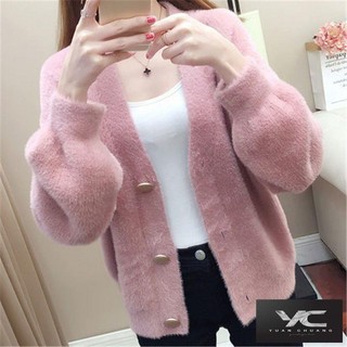 Y & c ~ Áo Khoác cardigan Dệt Kim Lông Cừu Dáng Rộng Ngắn Phong Cách Hàn Quốc Thời Trang Xuân Thu Mới Dành Cho Bạn Nữ