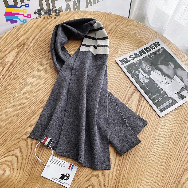 Thom browne Khăn Choàng Cổ Mùa Đông Ngắn Dệt Kim Bốn Sọc Cao Cấp Cho Nam Và Nữ