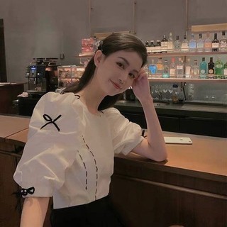 Áo Sơ Mi Tay Phồng Ngắn Cổ Vuông Đính Nơ Phong Cách Hàn Quốc Thời Trang Mùa Hè Hàng Mới 2023 Dành Cho Bạn Nữ