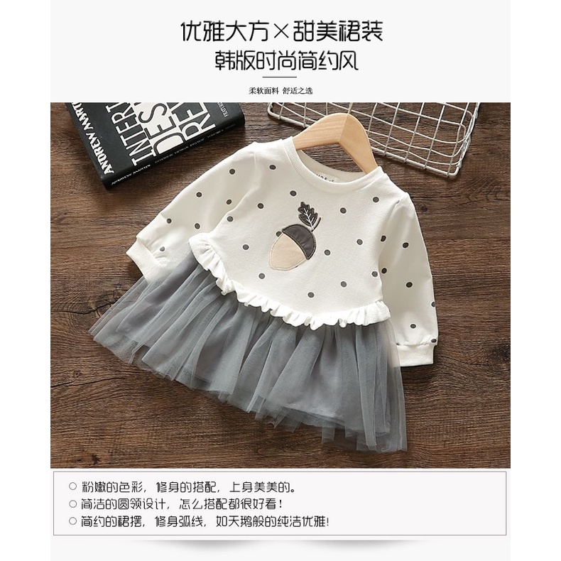 Đầm Công Chúa Tay Dài Phối Lưới Phong Cách Hàn Quốc Mới Cho Bé Gái Sơ Sinh