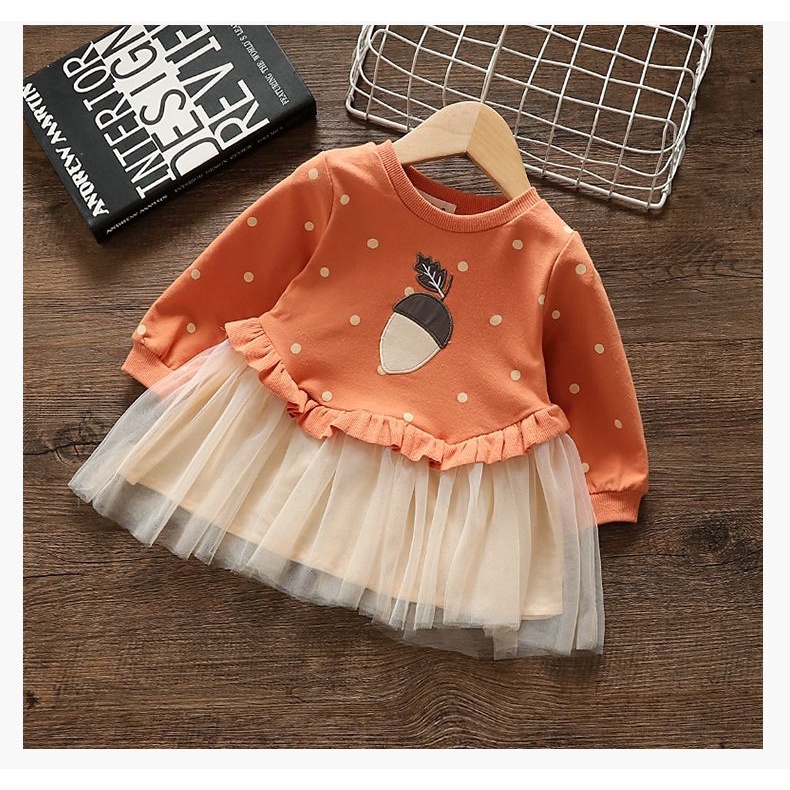 Đầm Công Chúa Tay Dài Phối Lưới Phong Cách Hàn Quốc Mới Cho Bé Gái Sơ Sinh