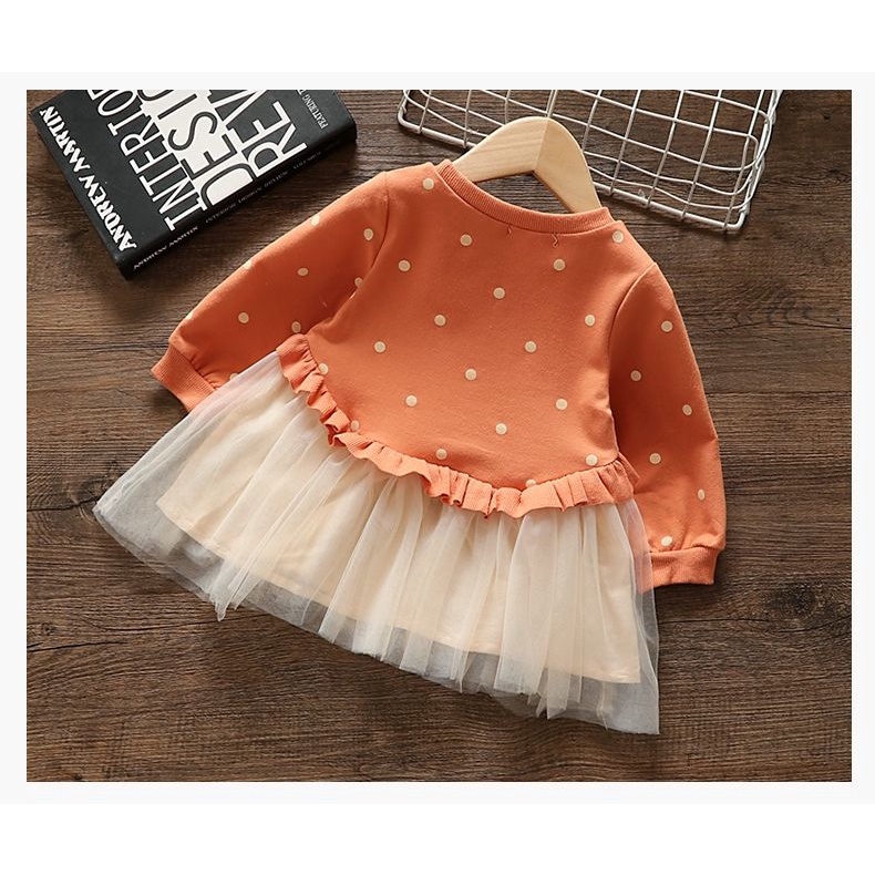 Đầm Công Chúa Tay Dài Phối Lưới Phong Cách Hàn Quốc Mới Cho Bé Gái Sơ Sinh