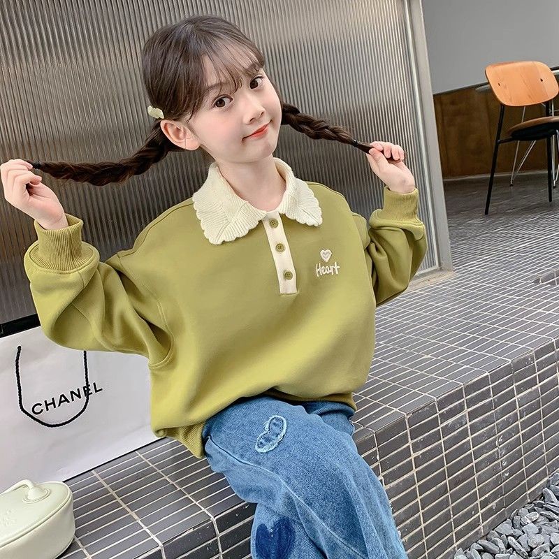 Áo Thun Dài Tay Có Cổ Thời Trang Xuân Thu 2023 Phong Cách Mới Cho Bé Gái