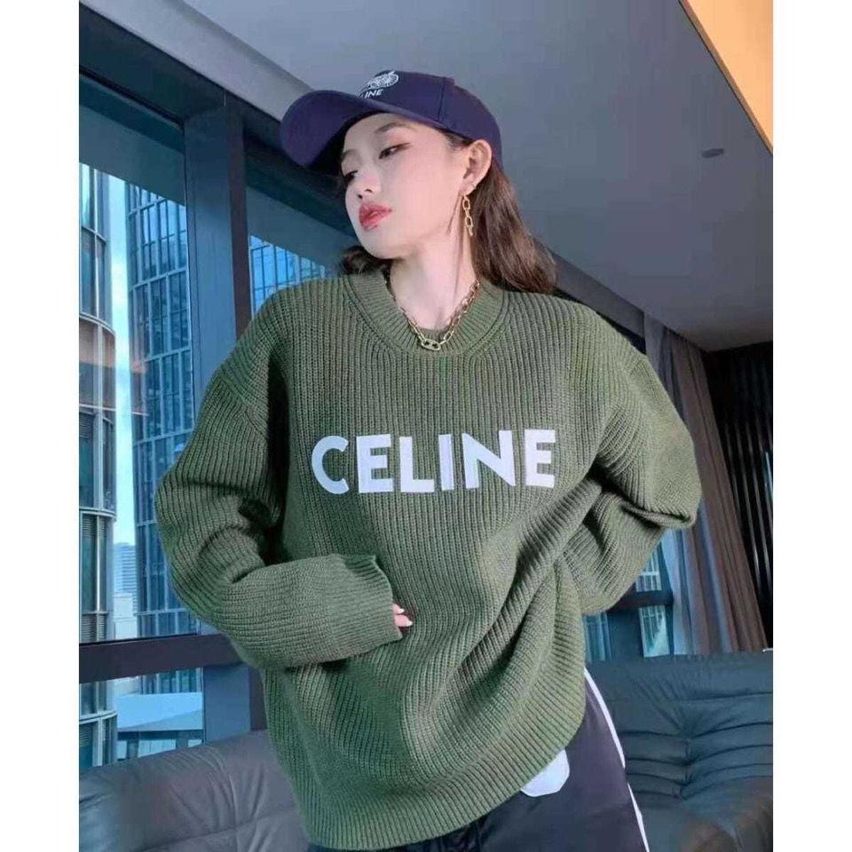 Celine Áo Thun Cổ Tròn In logo Trạm Châu Âu Thời Trang Thu Đông 2021