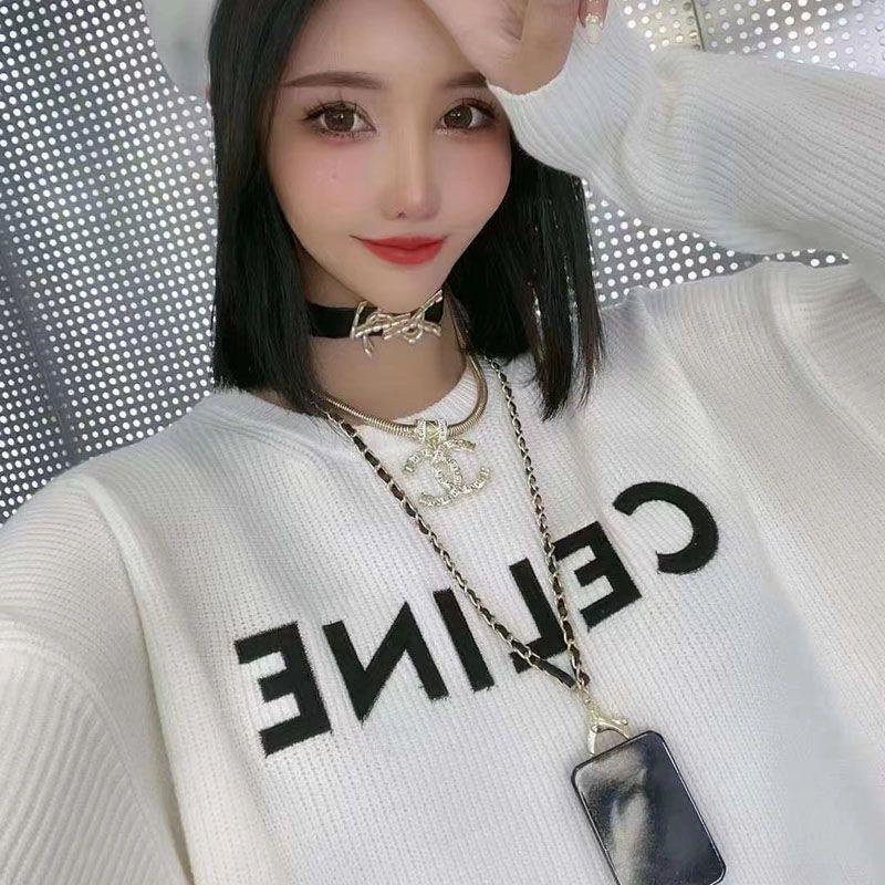 Celine Áo Thun Cổ Tròn In logo Trạm Châu Âu Thời Trang Thu Đông 2021