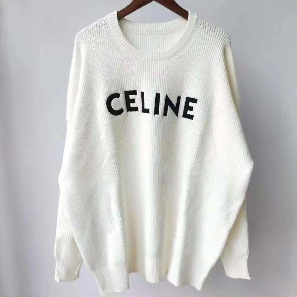 Celine Áo Thun Cổ Tròn In logo Trạm Châu Âu Thời Trang Thu Đông 2021