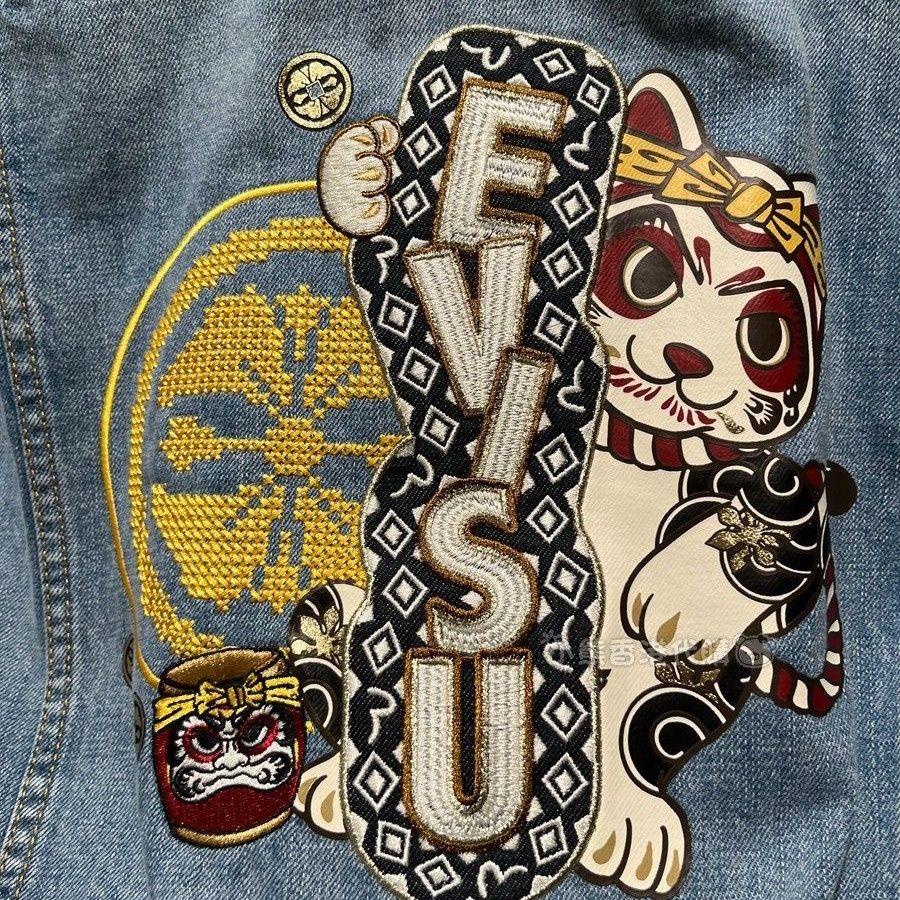 Evisu Áo Khoác denim Thêu Hình Mèo May Mắn Thời Trang Mùa Xuân Dành Cho Nam 23
