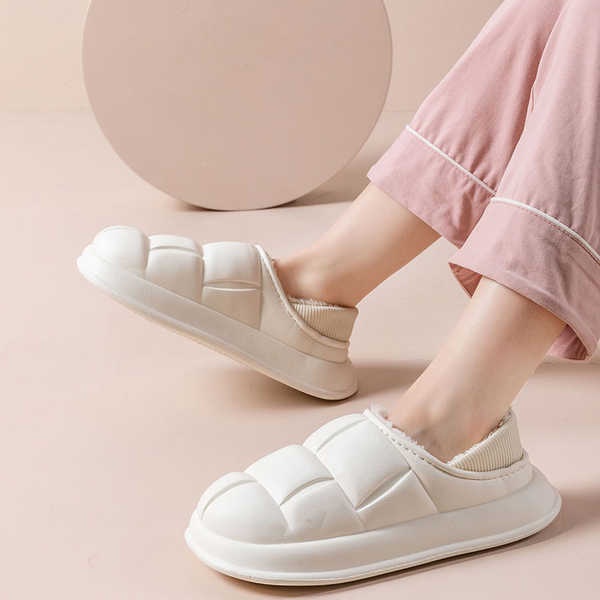 Dép cotton Lót Lông Cừu Gót Dày Chống Nước Thời Trang Mùa Đông 2023 Phong Cách Mới