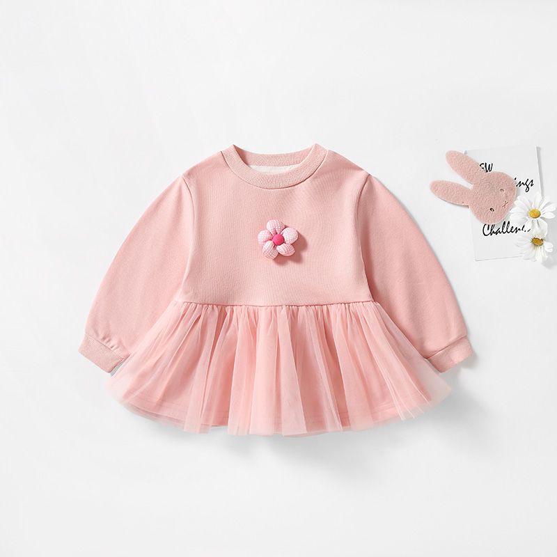 Đầm Bé Gái Tay Dài Phối Lưới Màu Tím Thời Trang Xuân Thu 2023 Mới