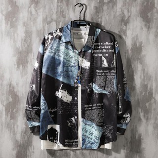 Áo Sơ Mi Tay Dài Họa Tiết Tờ Báo Phong Cách hong kong Cổ Điển Thời Trang Cho Nam