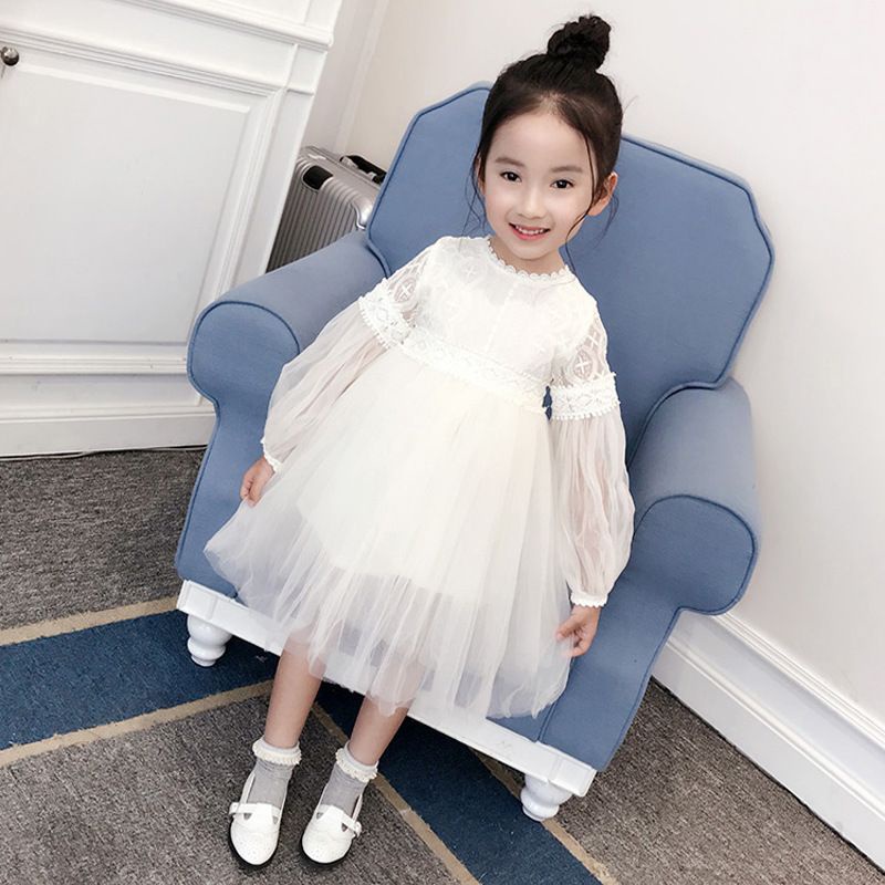 Đầm Công Chúa Tay Dài Phối Ren Lưới Thời Trang Mùa Hè 2023 Cho Bé Gái