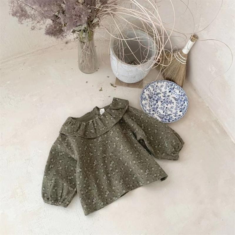 Áo Sơ Mi Tay Dài Cổ Lá Sen In Họa Tiết Hoa Phong Cách Hàn Quốc Thời Trang Xuân Thu Cho Bé Gái