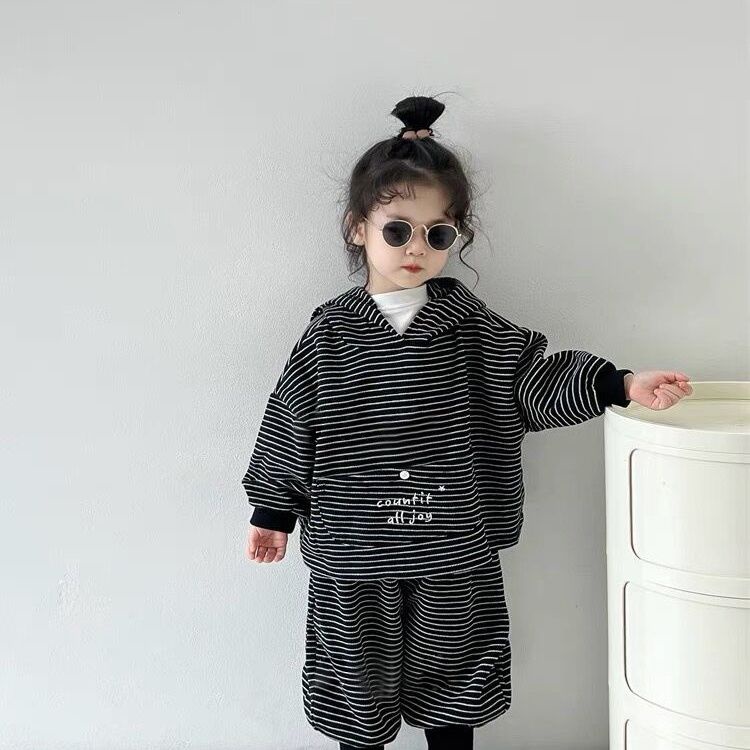 Bộ Đồ Thể Thao Áo Hoodie Kẻ Sọc Thời Trang Mùa Thu Cho Bé