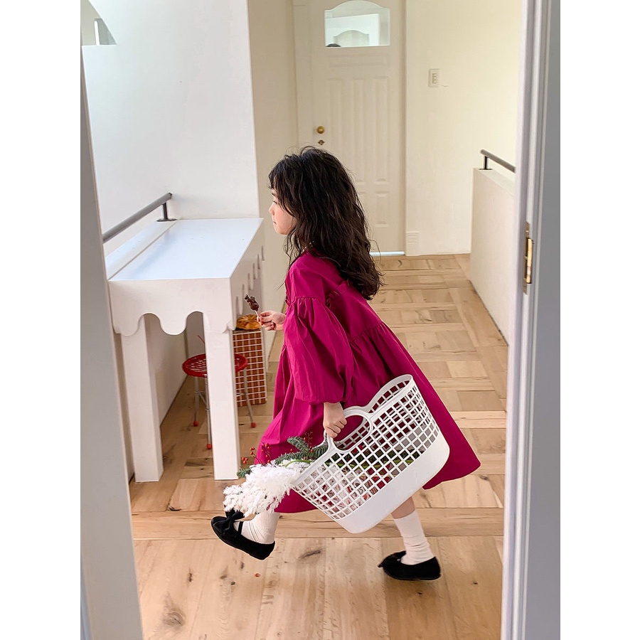 Đầm Công Chúa Tay Dài Phồng Phong Cách Hàn Quốc Đơn Giản Ngọt Ngào Thời Trang Xuân Thu Mới Dành Cho Bé Gái